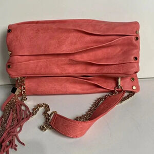 Izzy & Ali Peach Fold Over Crossbody Studded and Fringe 1